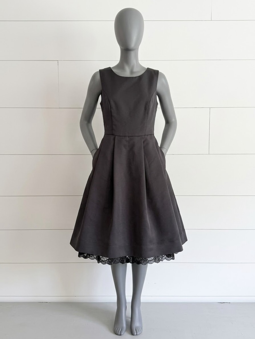 Jason Wu Classic Black Sleeveless Fit-and-Flare Dress with Lace Hem